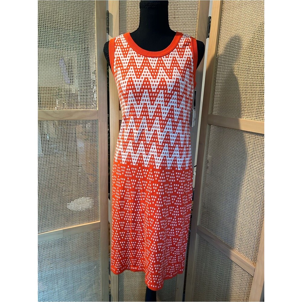 Milly Naomi Wave Knit Midi Dress NWT Small Tangerine Orange Cotton Silk